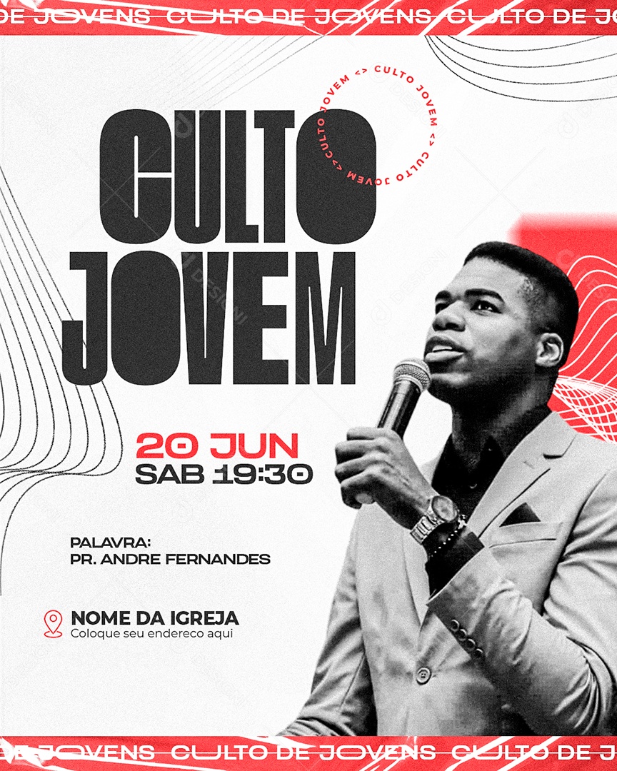 Feed Flyer Gospel Culto De Jovens Social Media PSD Editável