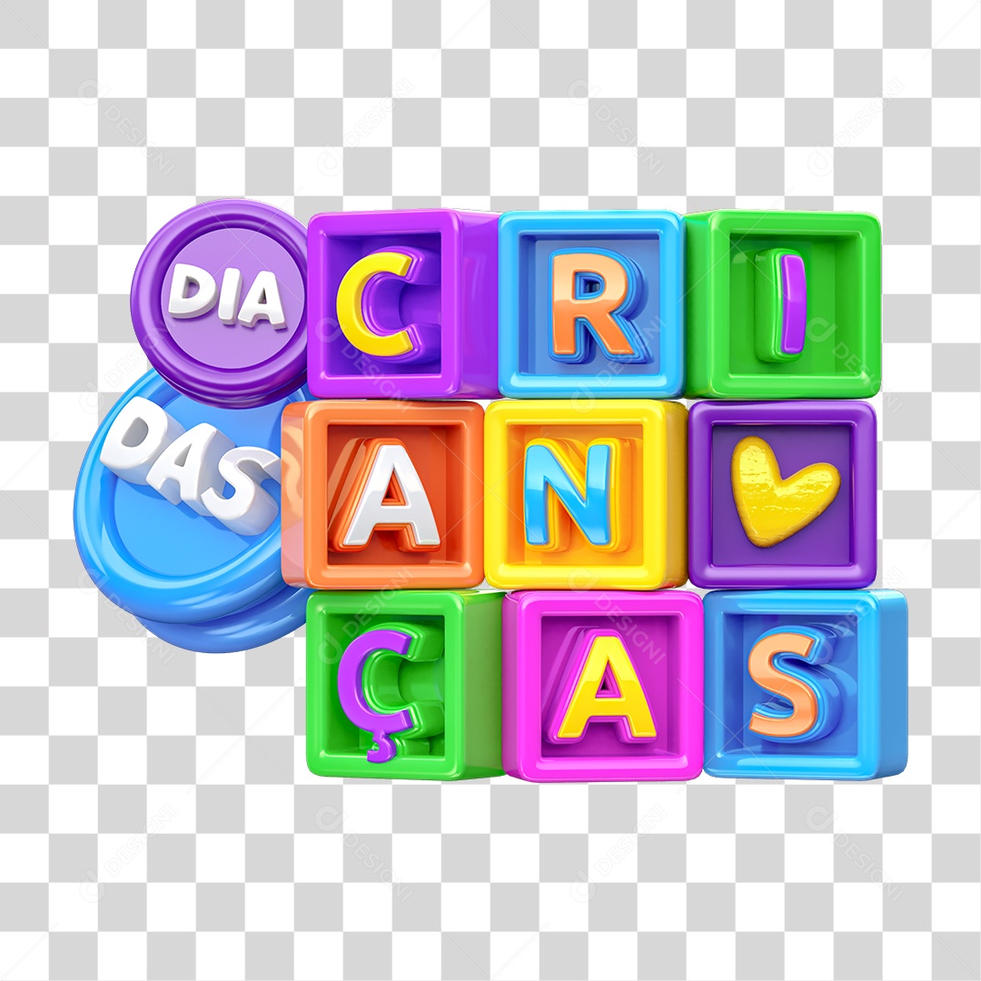 Dia das Crianças Selo 3D Colorido para Composição PNG Transparente