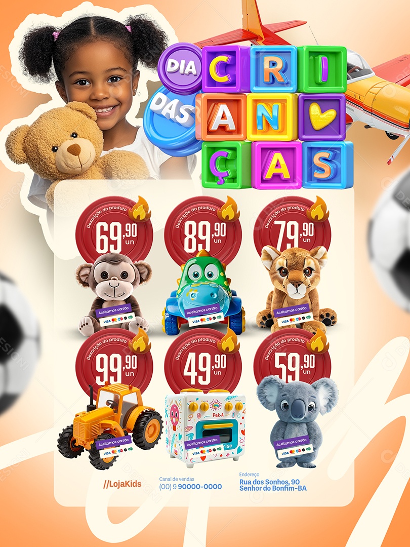 Dia das Crianças Loja de Brinquedos Encarte Presentes Social Media PSD Editável