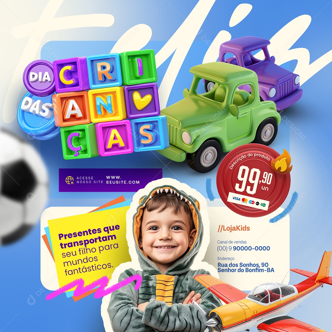 Dia das Crianças Loja de Brinquedos Presentes Social Media PSD Editável