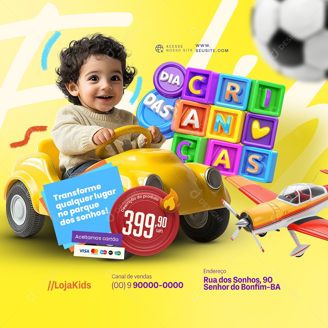 Dia das Crianças Loja de Brinquedos Transformee Social Media PSD Editável