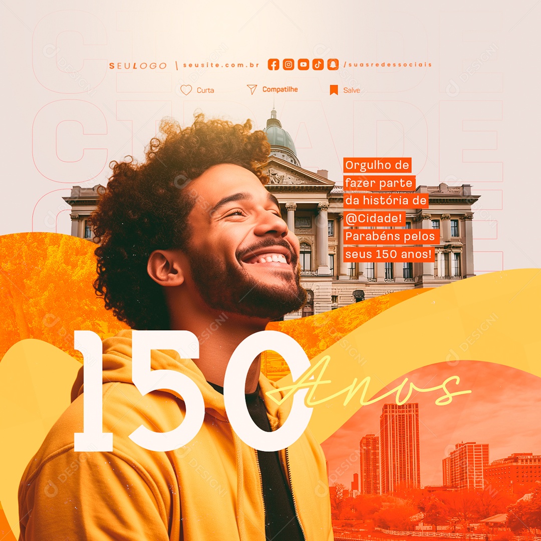 Aniversário Parabéns Cidade 150 Anos Social Media PSD Editável