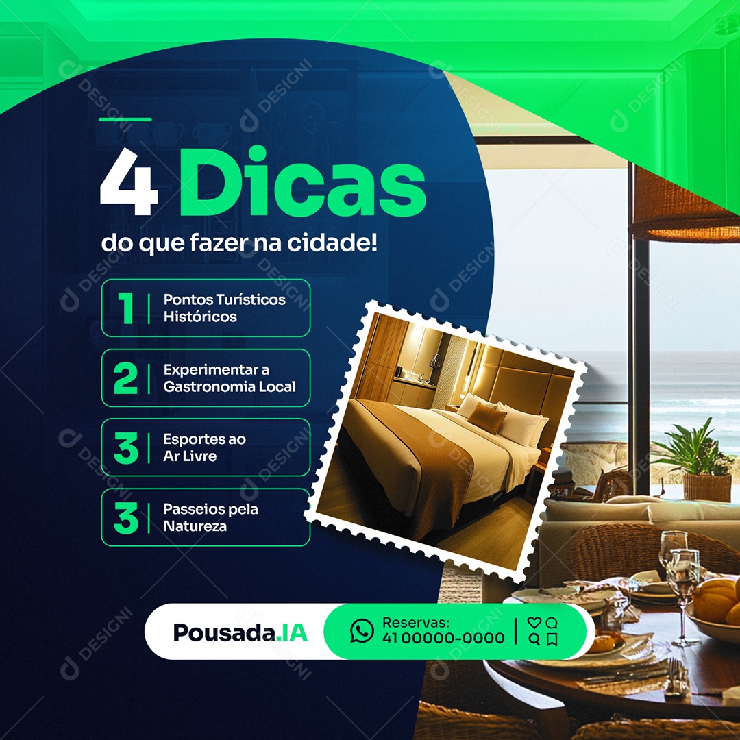 Pousada Quatro Dicas do Que Fazer na Cidade Social Media PSD Editável