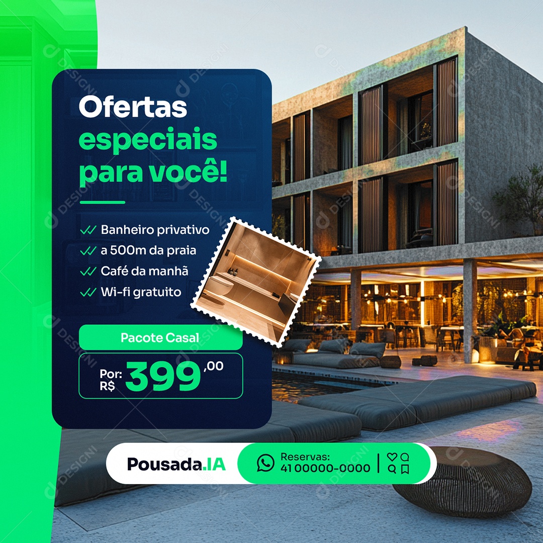 Pousada Ofertas Especiais para Você Social Media PSD Editável