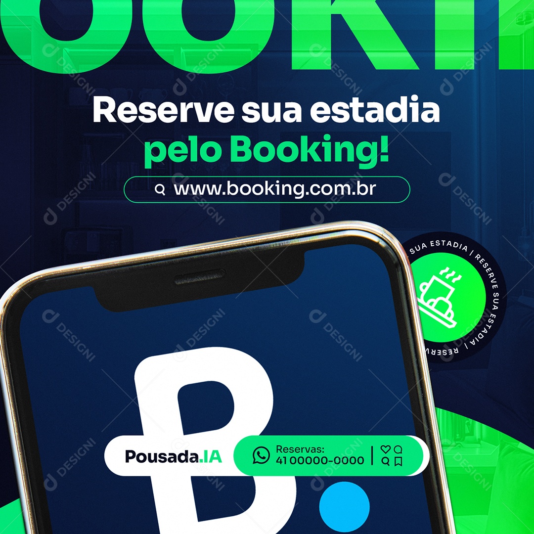 Pousada Reserve sua Estadia Pelo Booking Social Media PSD Editável