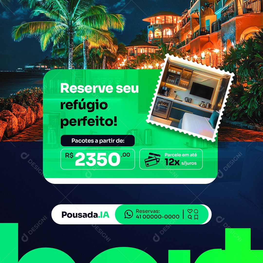 Pousada Reserve seu Refúgio Perfeito Social Media PSD Editável