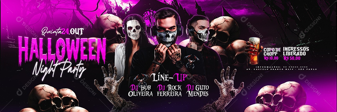 Carrossel Flyer Halloween Night Party Social Media PSD Editável