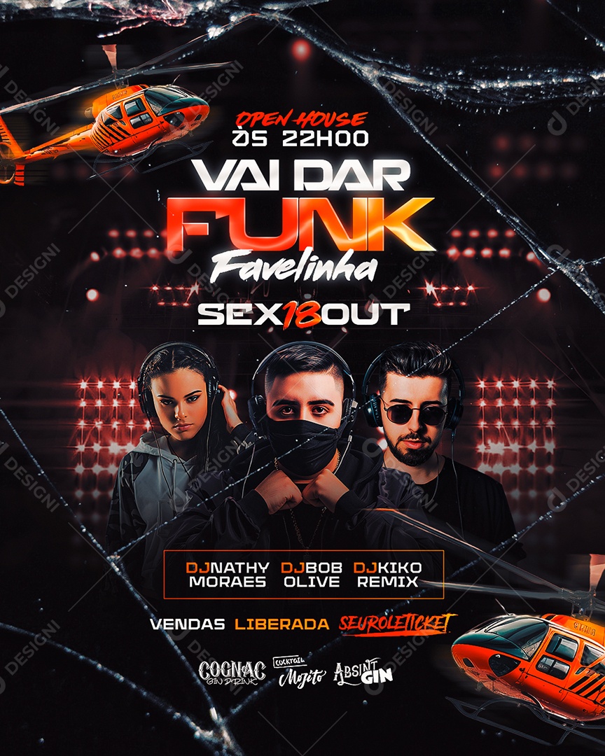 Flyer Vai Dar Funk Favelinha Social Media PSD Editável