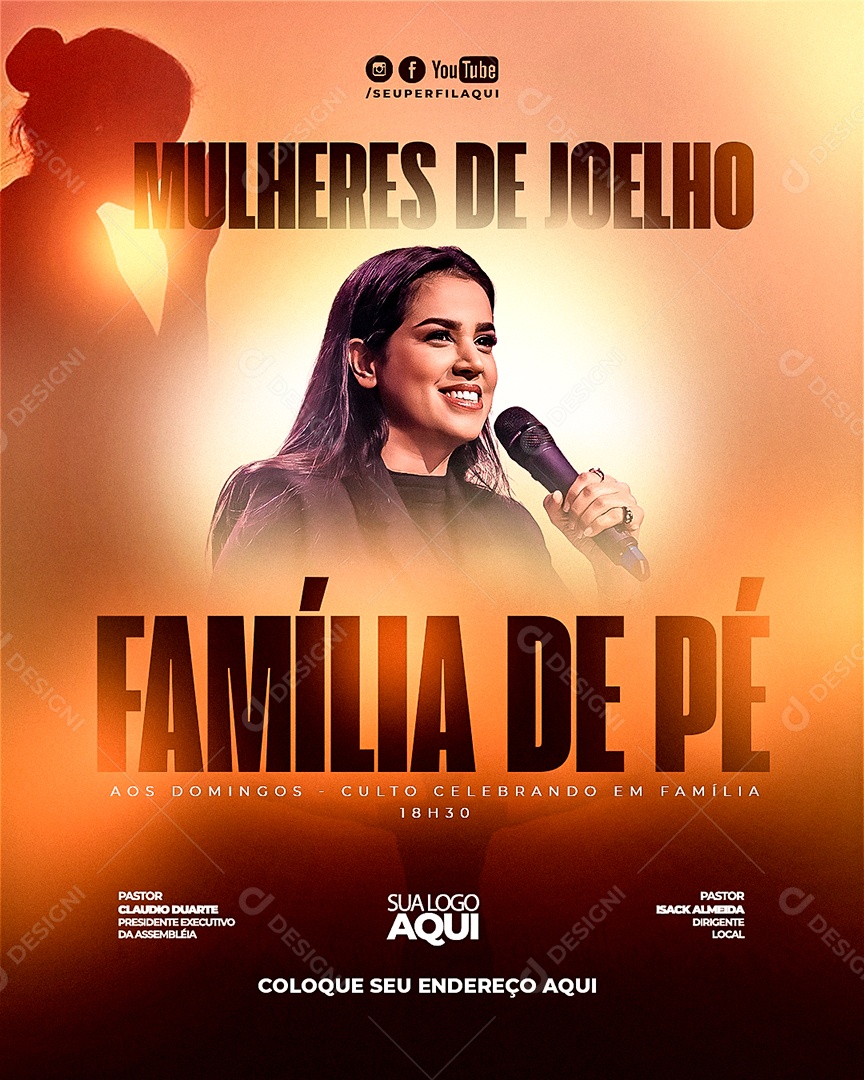 Feed Flyer Gospel Mulheres De Joelho Família De Pé Social Media PSD Editável