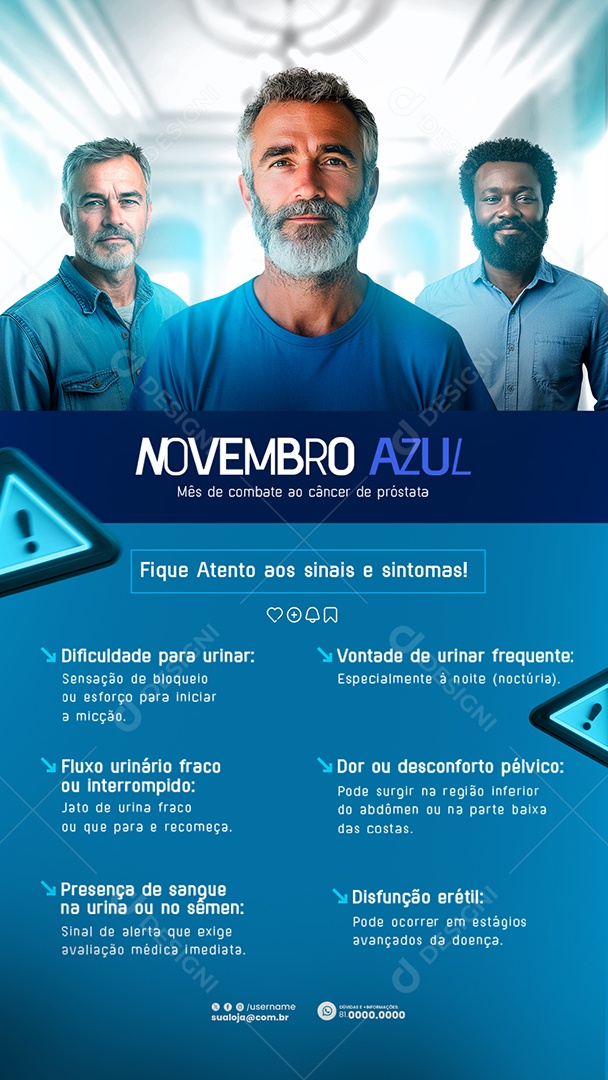 Story Novembro Azul Mês da Prevenção Contra o Câncer de Próstata Social Media PSD Editável