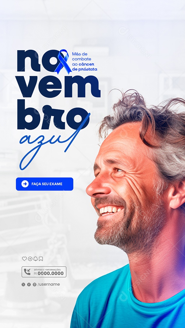 Story Novembro Azul Mês da Prevenção Contra o Câncer de Próstata Social Media PSD Editável