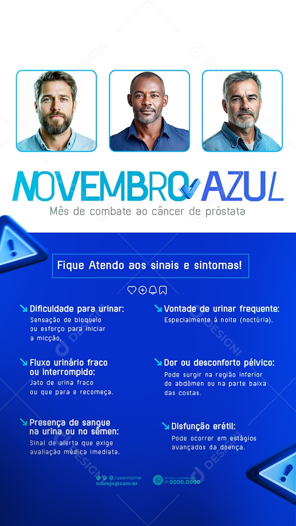 Story Novembro Azul Mês da Prevenção Contra o Câncer de Próstata Social Media PSD Editável