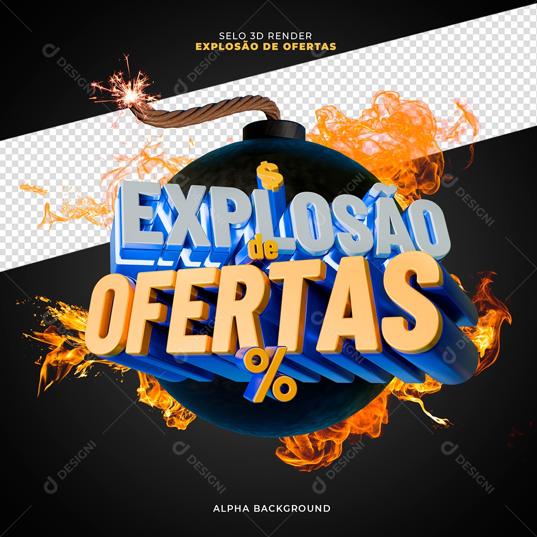 Explosão de Ofertas Selo 3D para Composição PSD