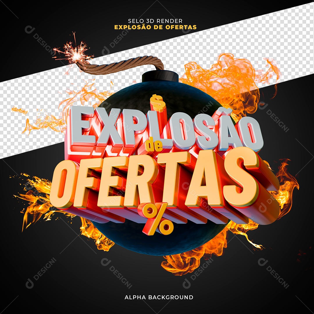 Explosão de Ofertas Selo 3D para Composição PSD