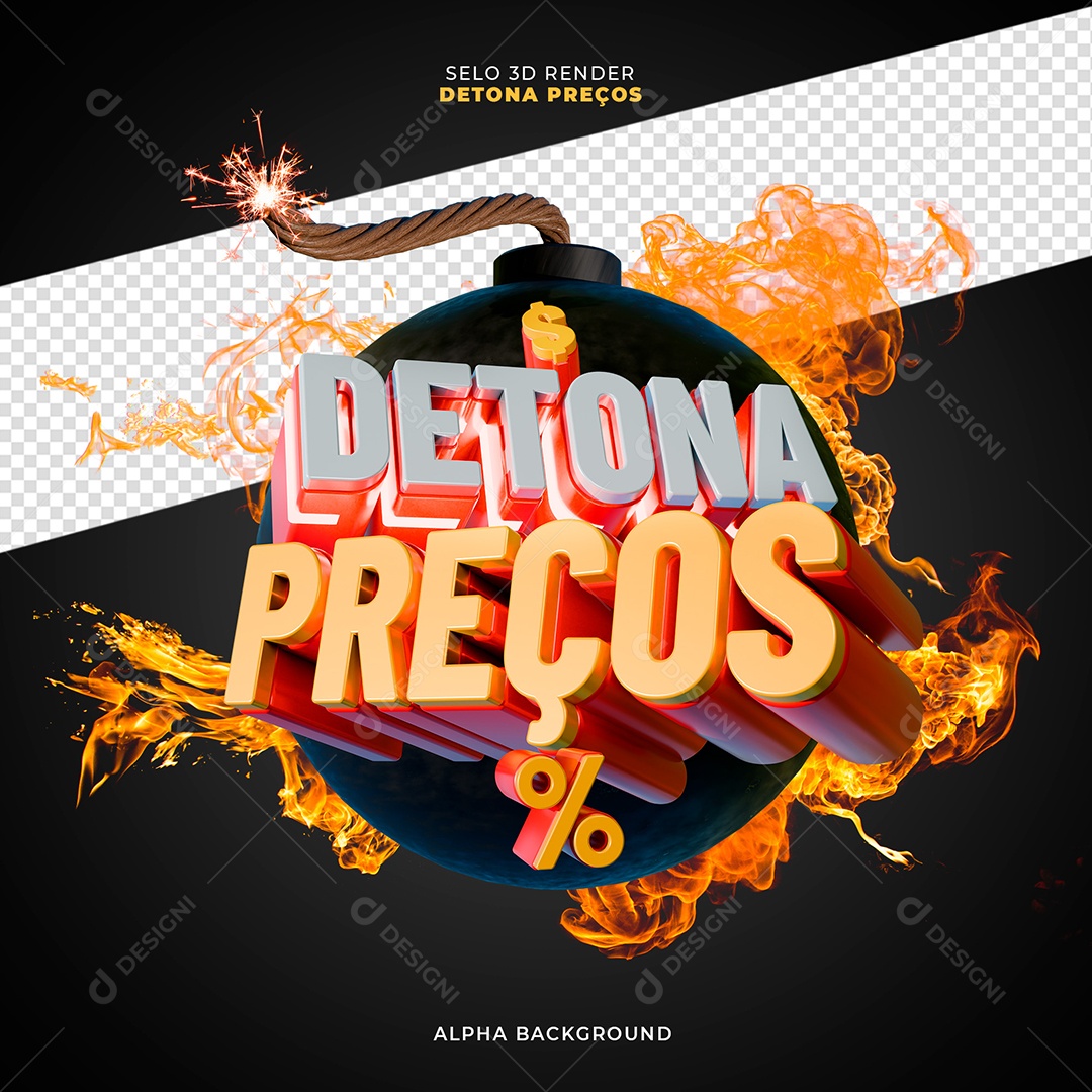 Detona Preços Selo 3D para Composição PSD