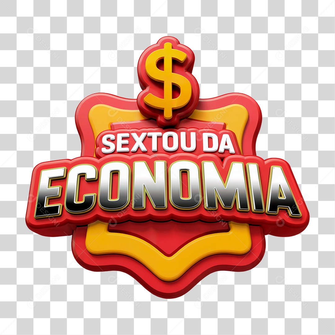 Selo 3D Sextou da Economia Vermelho Para Composição PSD