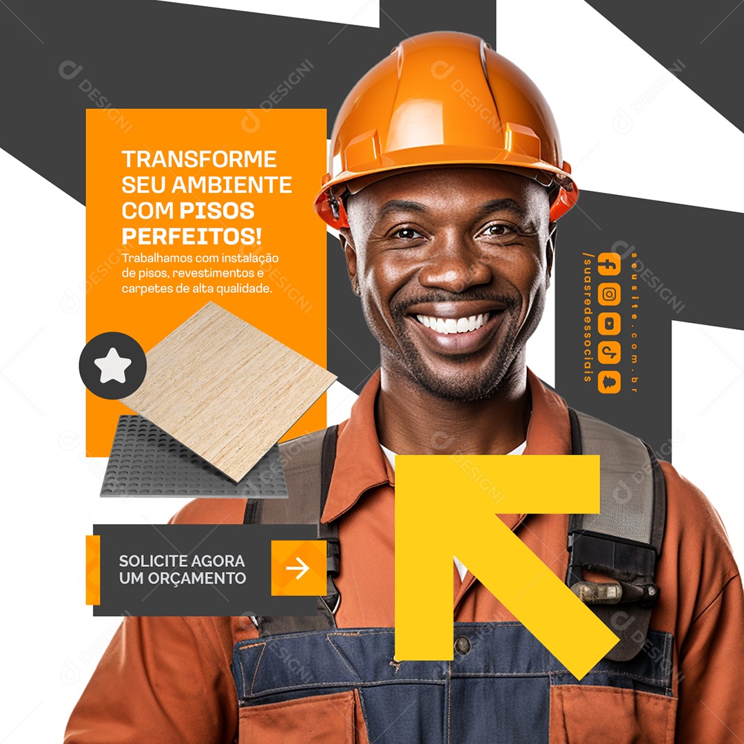 Pedreiro Transforme seu Ambiente com Pisos Perfeitos Social Media PSD Editável