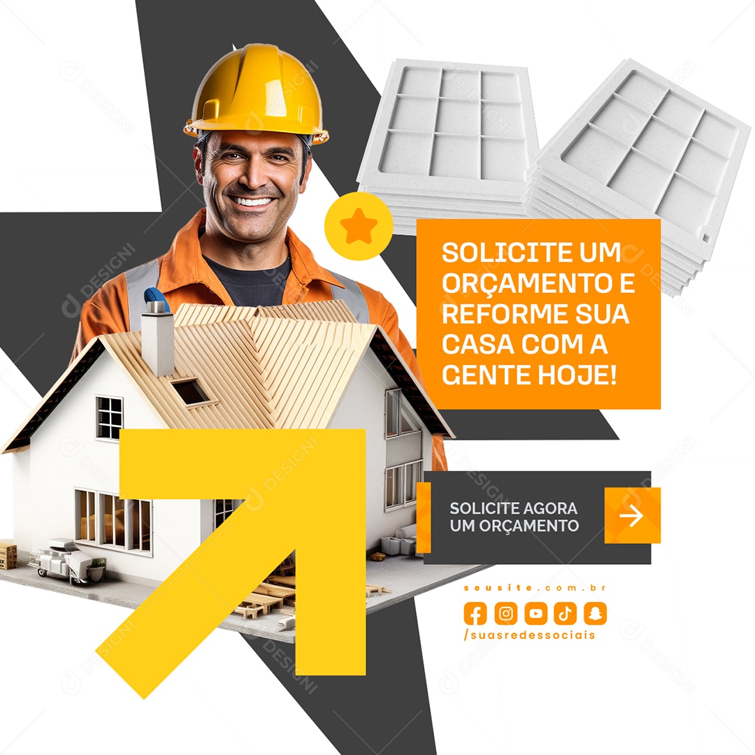 Pedreiro Solicite um Orçamento Social Media PSD Editável