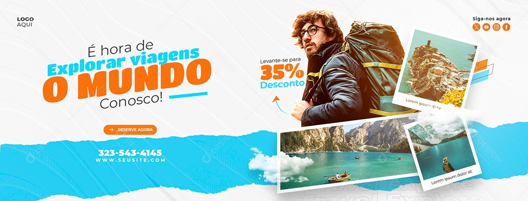 Banner Agência de Viagens É Hora De Viagem Social Media PSD Editável