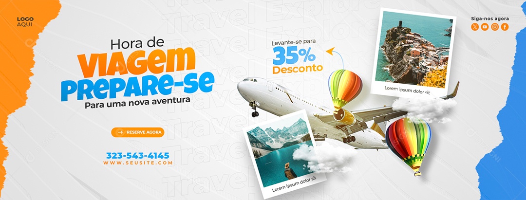 Banner Agência de Viagens Hora De Viagem Social Media PSD Editável