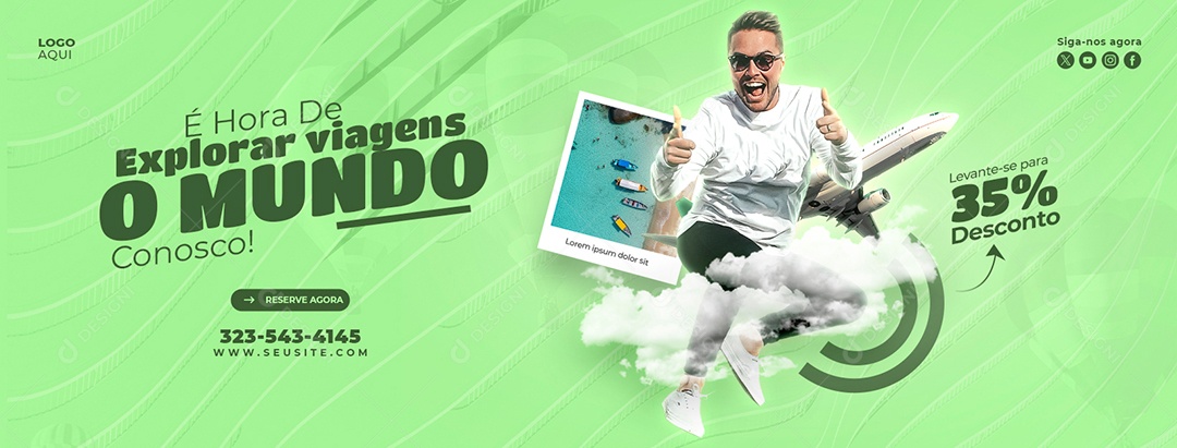 Banner Agência de Viagens É Hora De Viagens Pelo Mundo Social Media PSD Editável