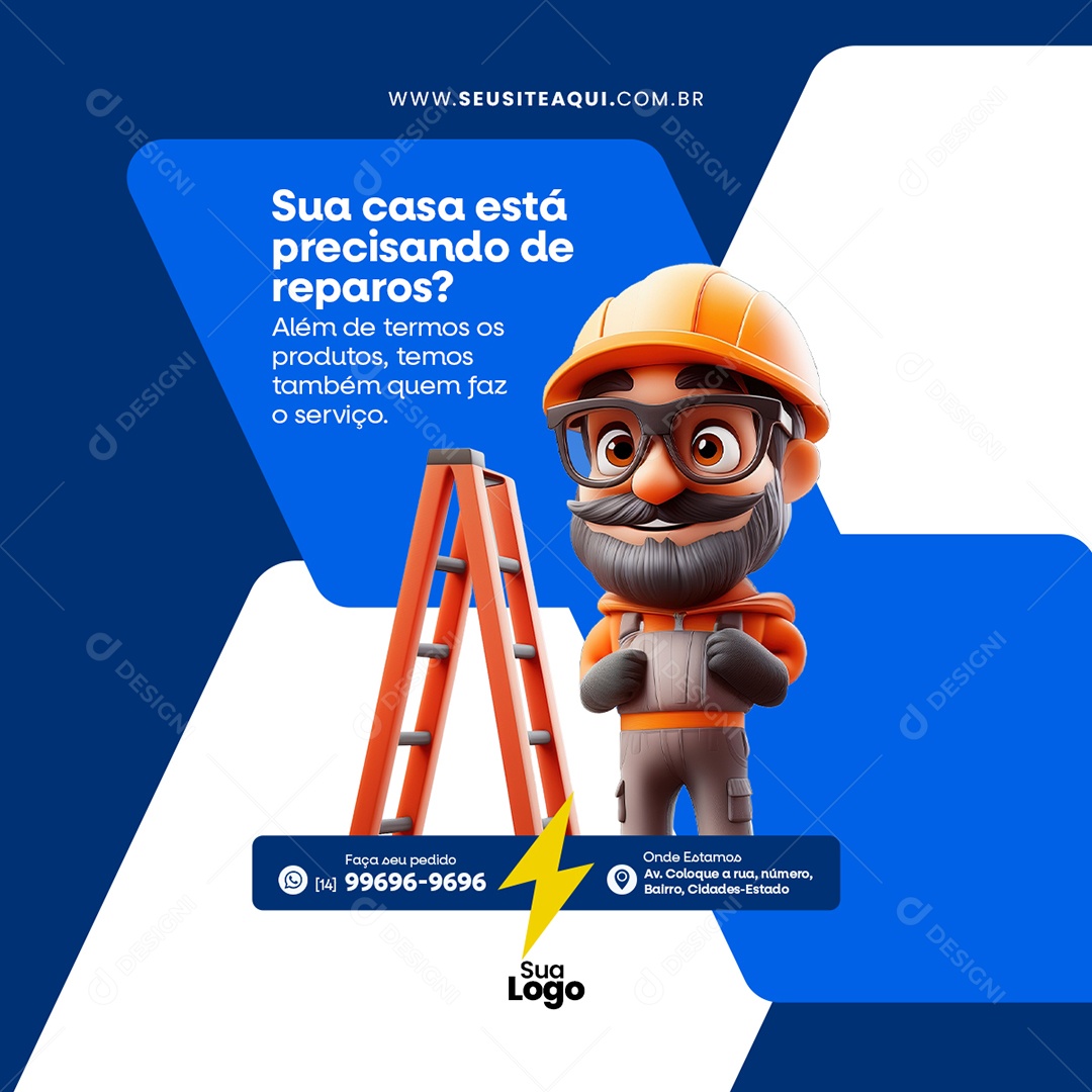 Loja de Materiais Eletrico Precisando de Reparos Social Media PSD Editável
