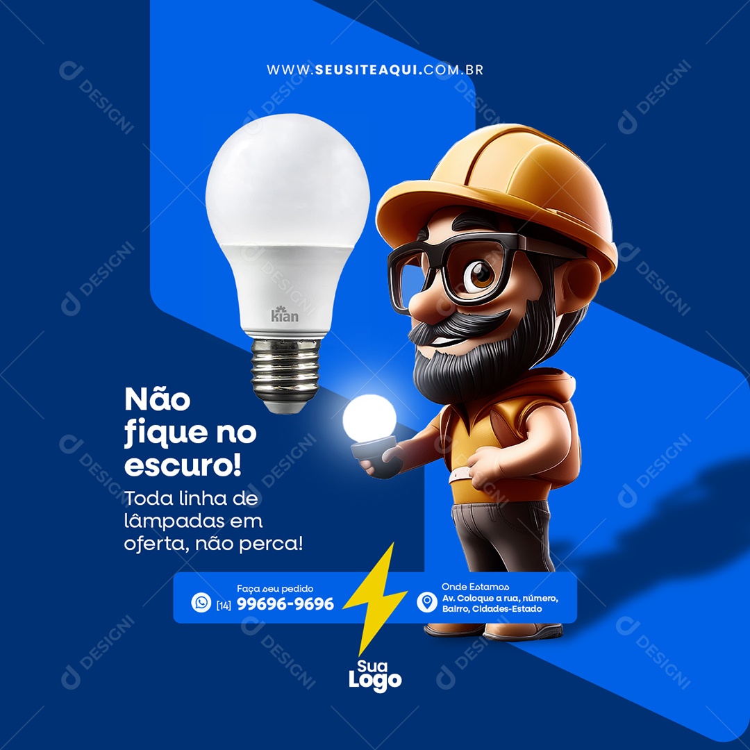Loja de Materiais Eletrico Não Fique No Escuro Social Media PSD Editável
