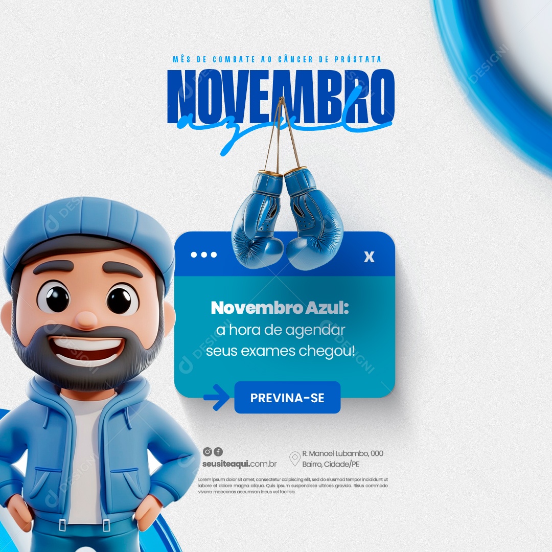 Novembro Azul Mês da Prevenção Contra o Câncer de Próstata Social Media PSD Editável