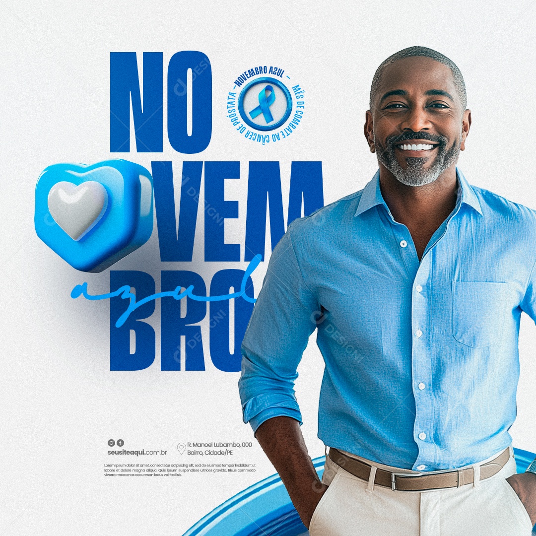 Novembro Azul Mês da Prevenção Contra o Câncer de Próstata Social Media PSD Editável