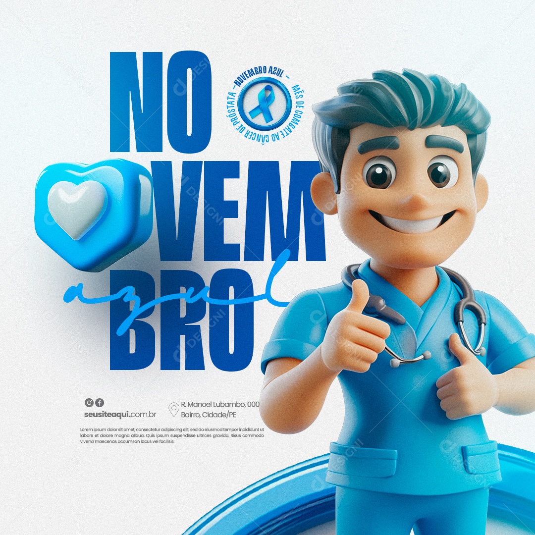 Novembro Azul Mês da Prevenção Contra o Câncer de Próstata Social Media PSD Editável