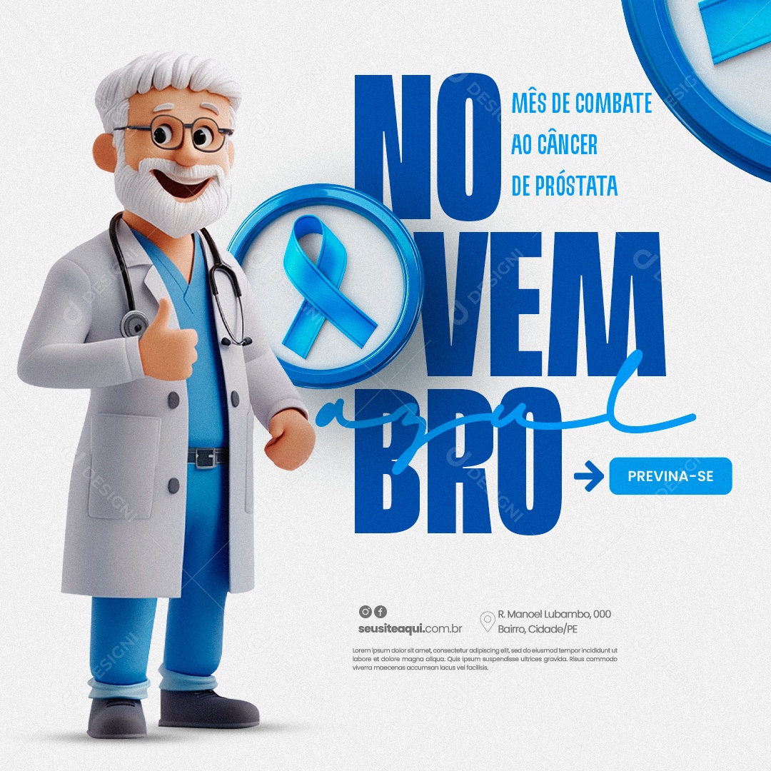 Novembro Azul Mês da Prevenção Contra o Câncer de Próstata Social Media PSD Editável