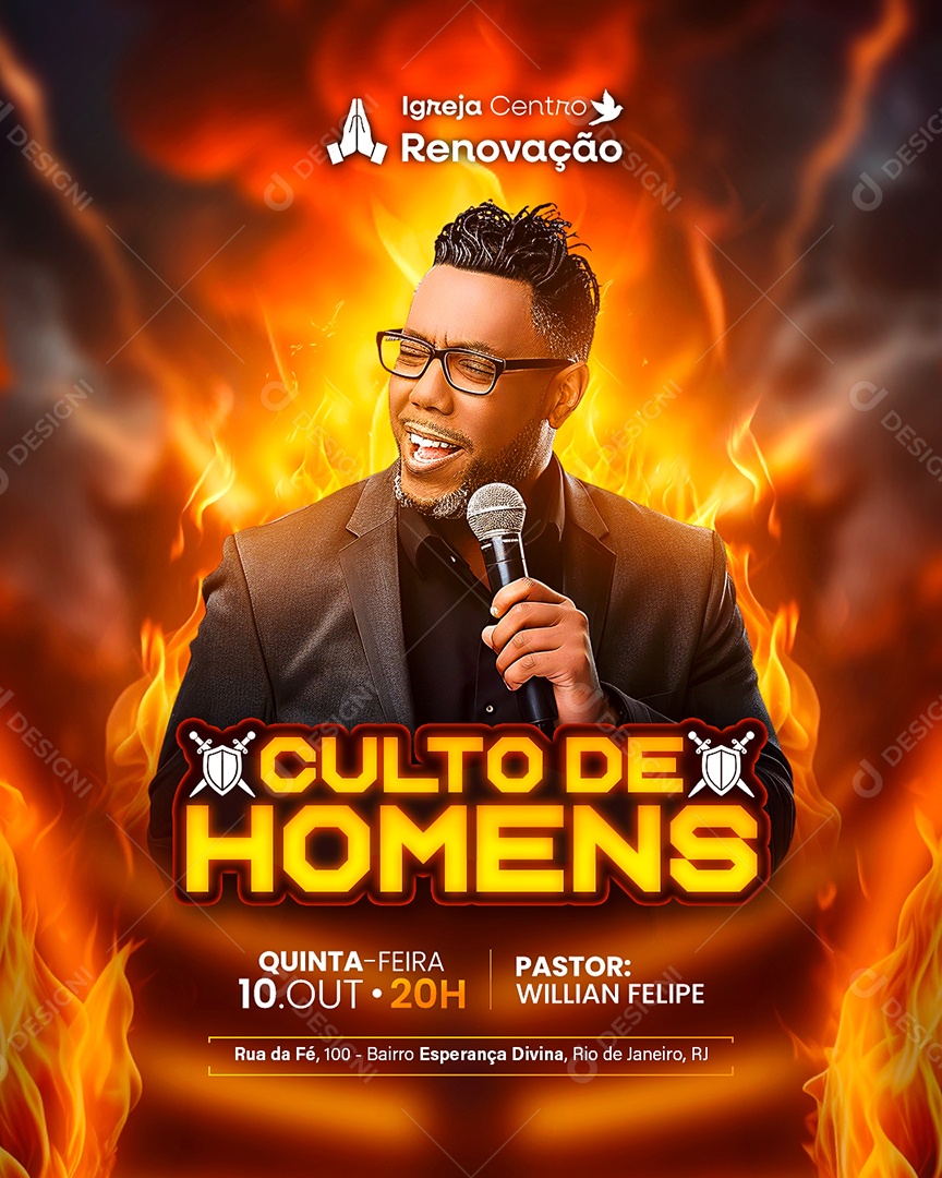 Flyer Gospel Culto De Homens Social Media PSD Editável