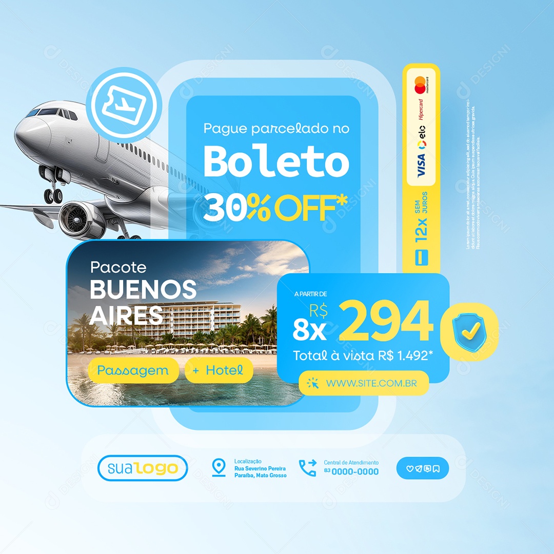 Agência de Turismo Pague Parcelado no Boleto Social Media PSD Editável