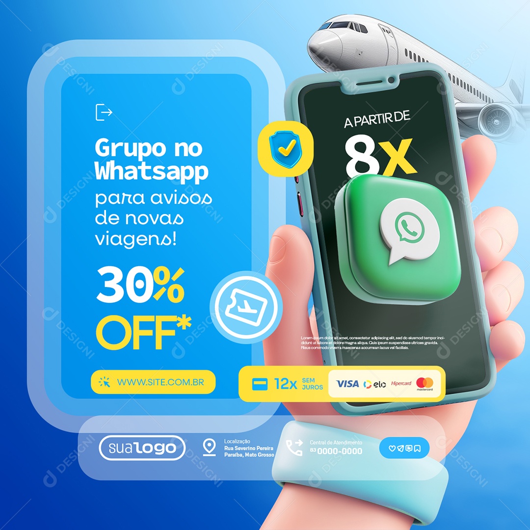 Agência de Turismo Grupo no Whatsapp Social Media PSD Editável