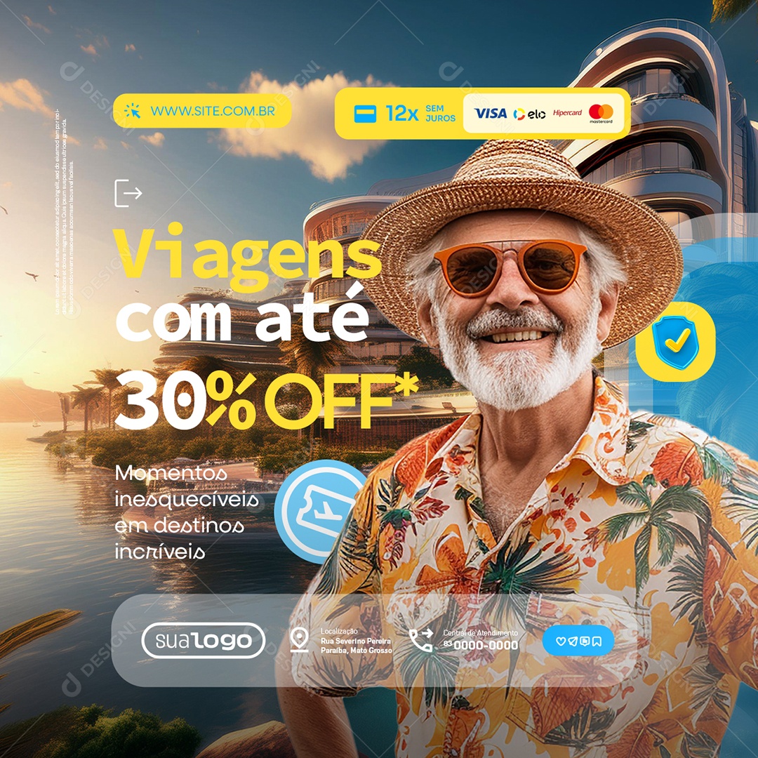 Agência de Turismo Viagens com Até 30% Off Social Media PSD Editável