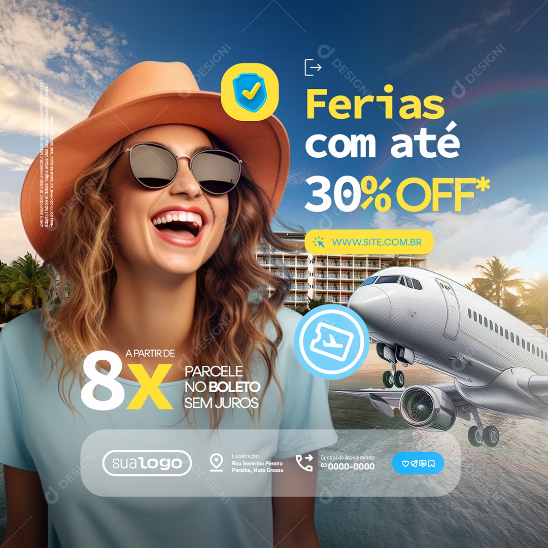 Agência de Turismo Ferias com Até 30% Off Social Media PSD Editável