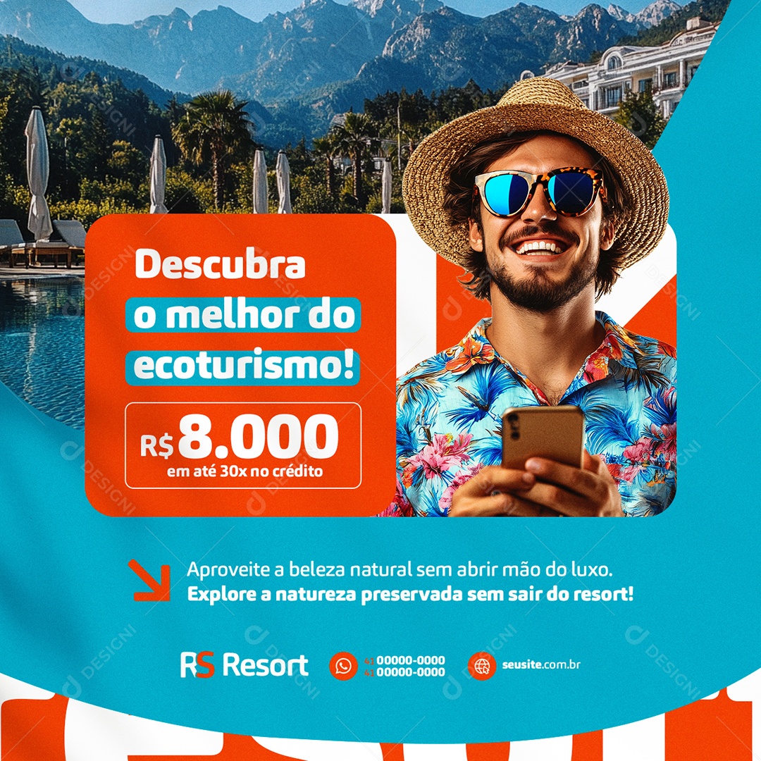 Resort Descubra o Melhor do Ecoturismo Social Media PSD Editável