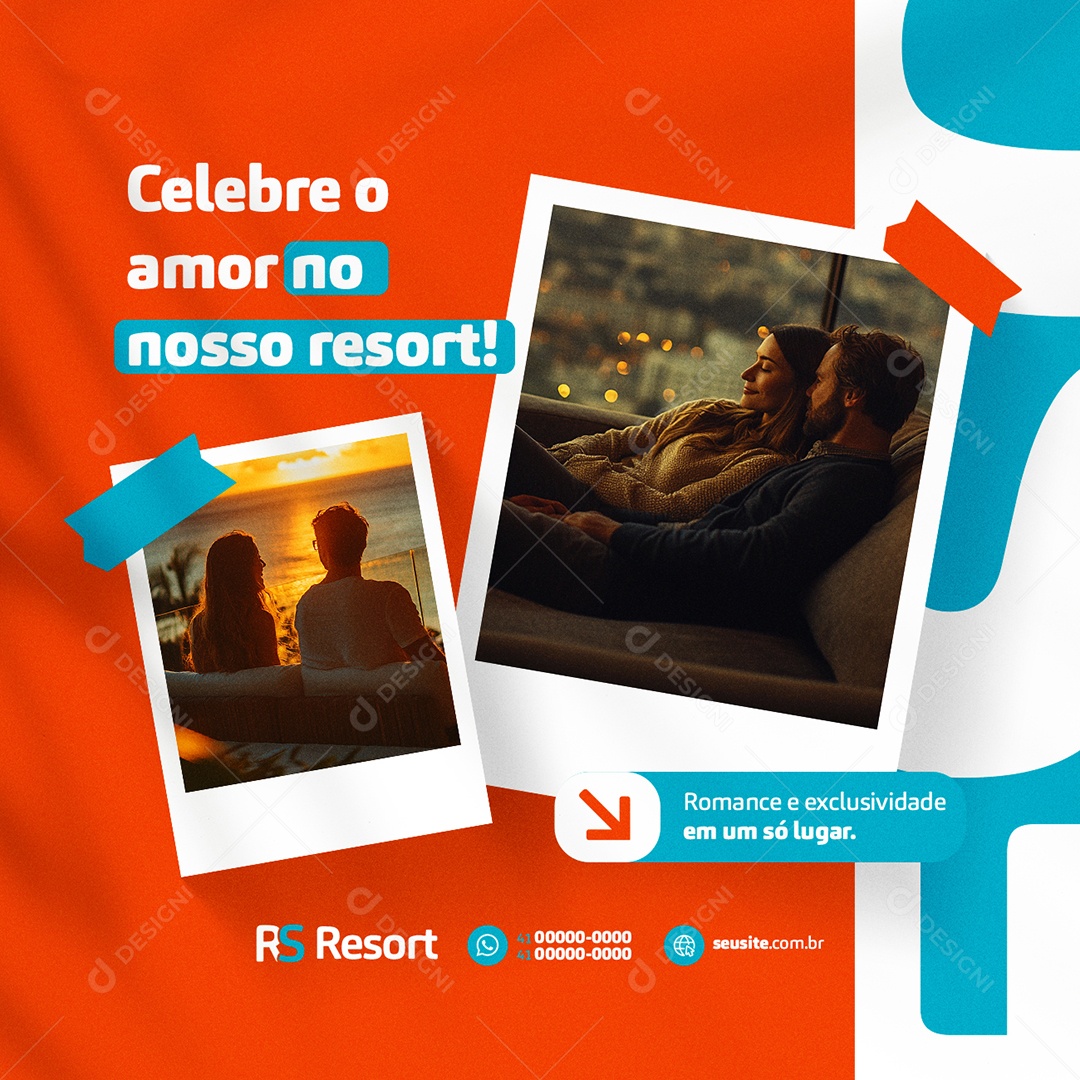 Celebre o Amor no Nosso Resort Social Media PSD Editável