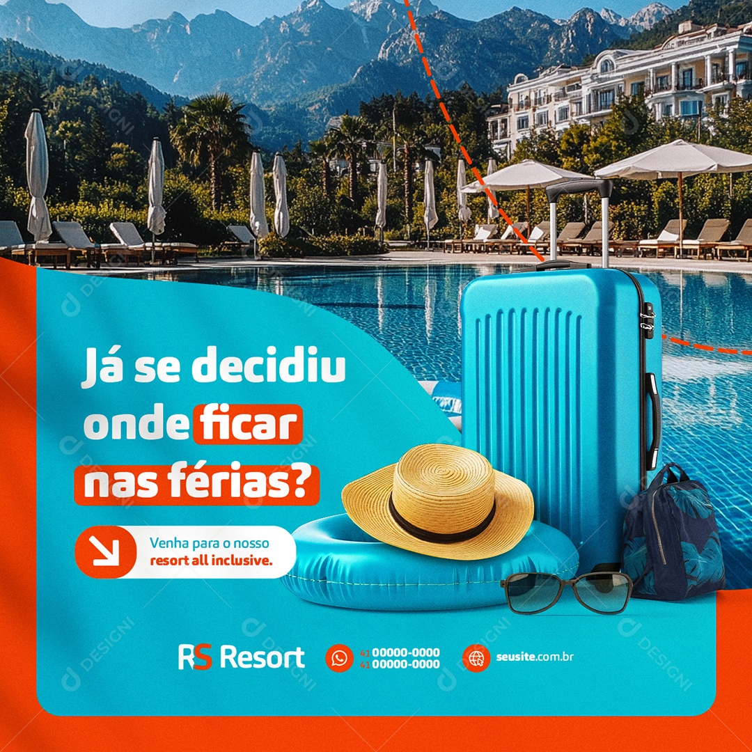 Resort Já se Decidiu Onde Ficar nas Férias Social Media PSD Editável