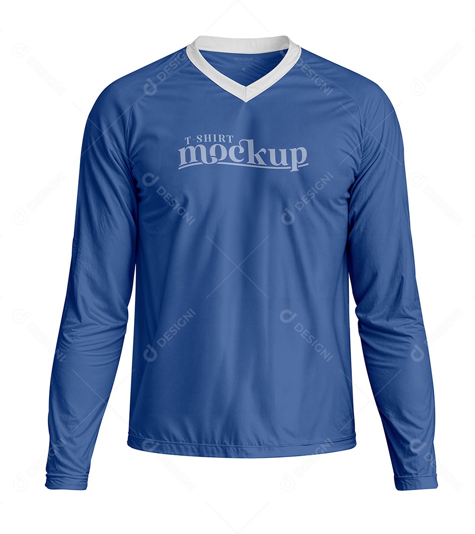Camiseta de Manga longa com Gola V Mockup PSD Editável