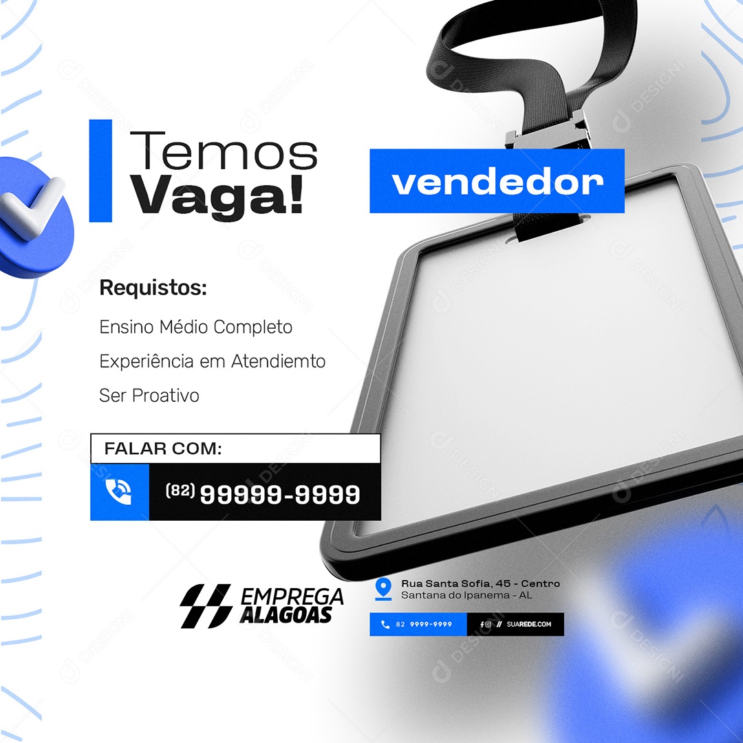 Vaga de Emprego Temos Vagas Vendedor Social Media PSD Editável
