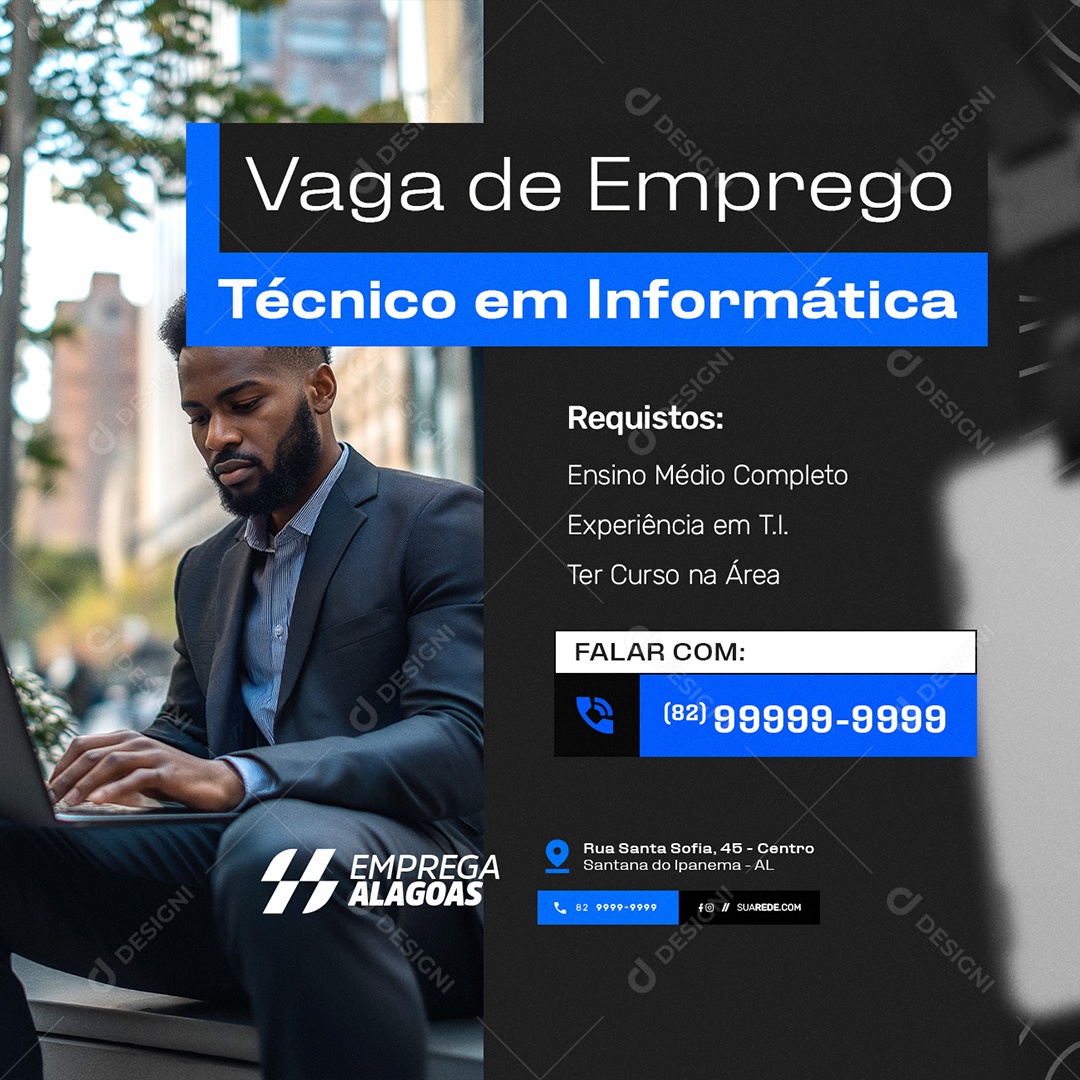 Vaga de Emprego Técnico em Informática Social Media PSD Editável