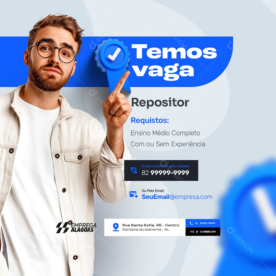 Vaga de Emprego Temos Vaga Repositor Social Media PSD Editável