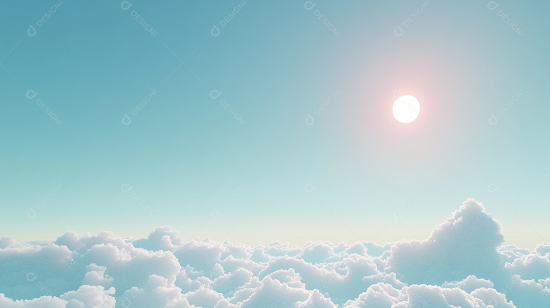 Sol brilhante sobre fundo de céu azul cheio de nuvem