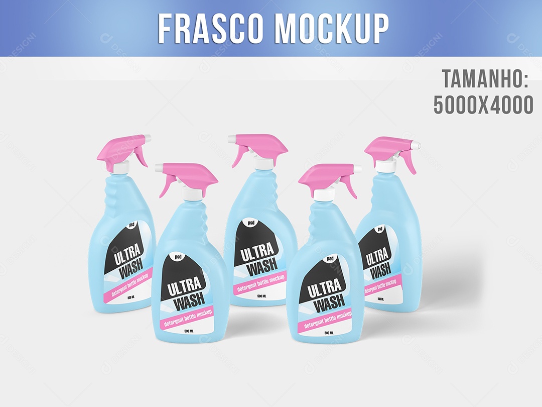 Mockup Cinco Frascos Burrifadores PSD Editável