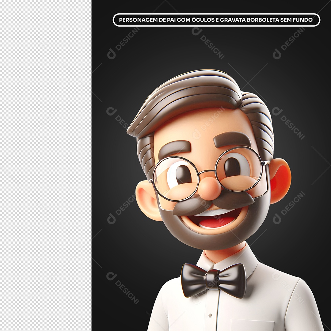 Personagem 3D de Pai Com Gravata Borboleta Sorridente para Composição PSD