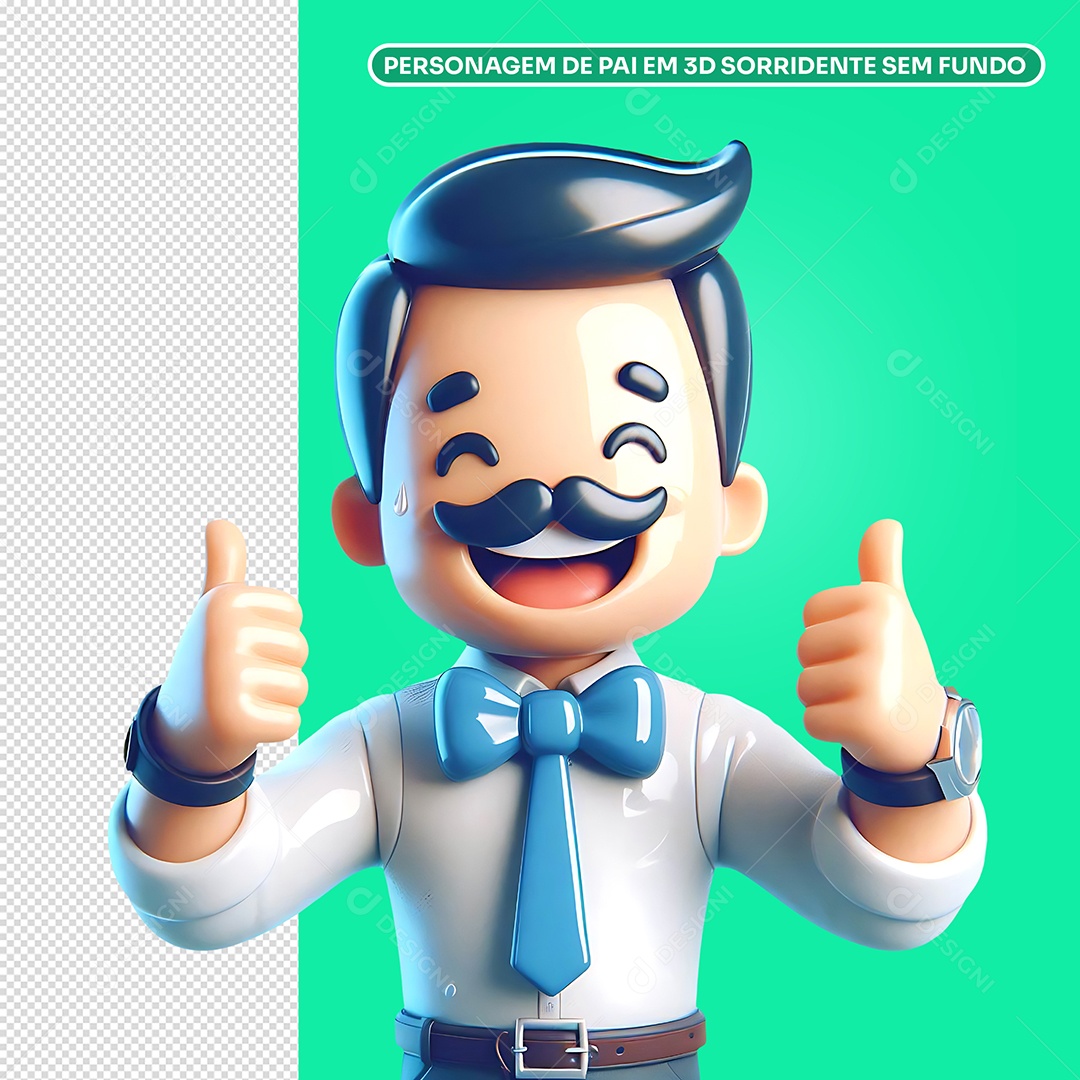 Personagem 3D de Pai Fazendo Joinha para Composição PSD