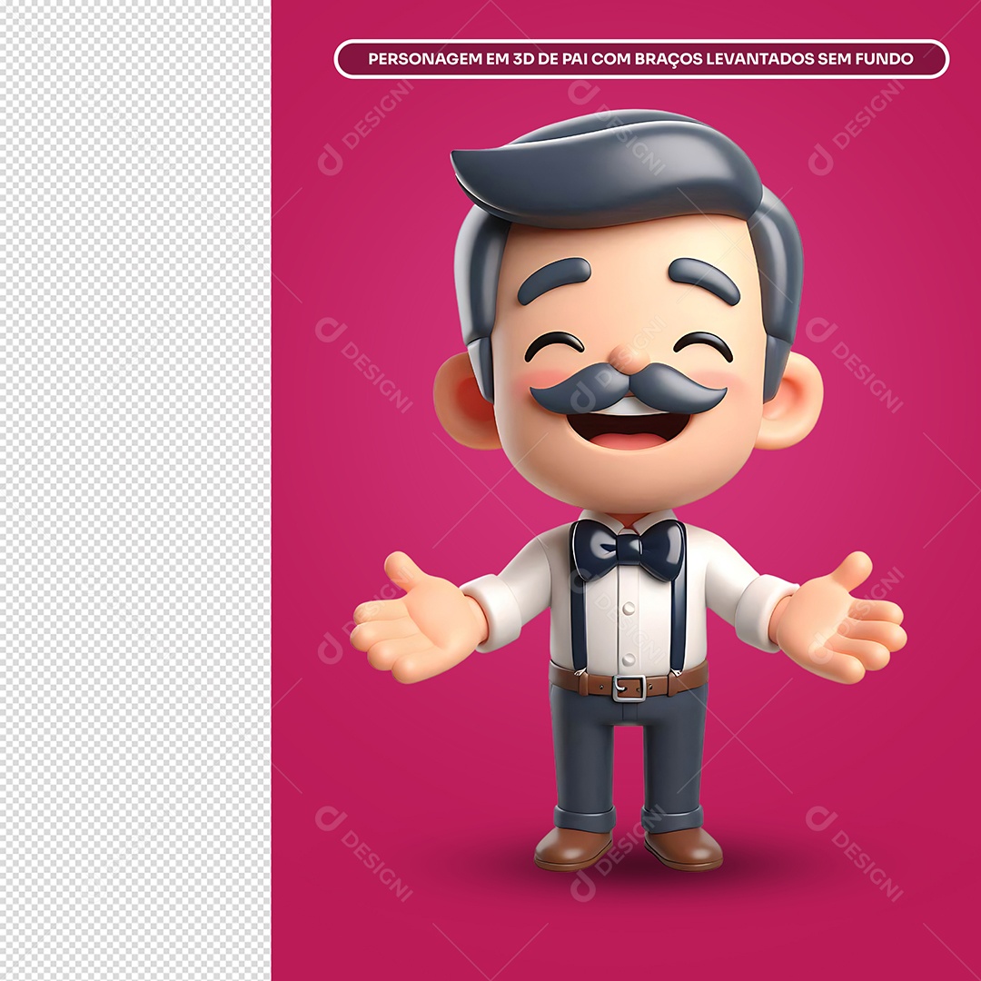 Personagem 3D de Pai Com Suspensório para Composição PSD