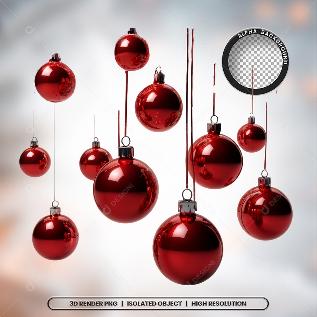 Elemento 3D Bola Vermelha Com Detalhes Dourado Decoração de Natal para Composição PSD