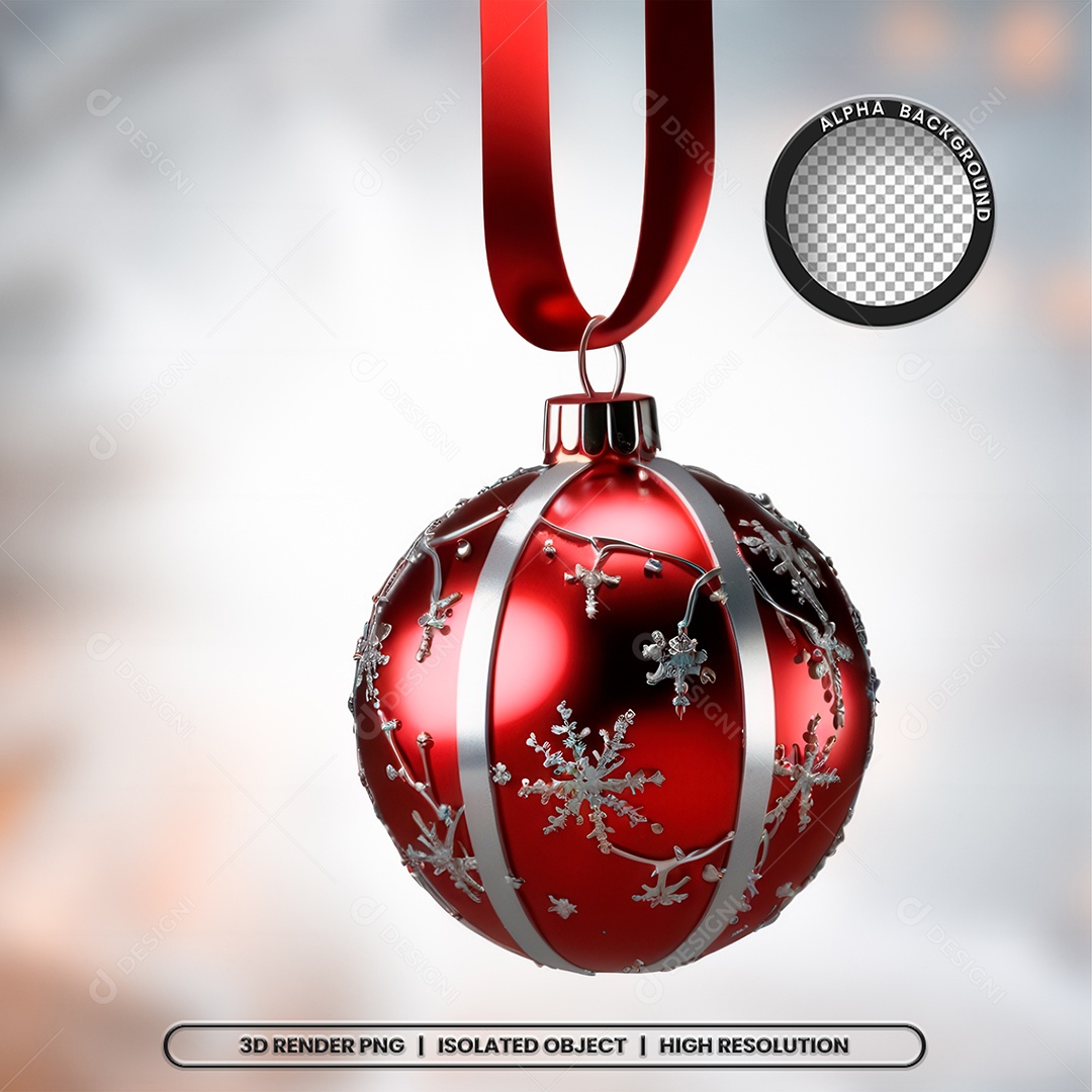 Elemento 3D Bola Vermelha Com Detalhes Prata Decoração de Natal para Composição PSD